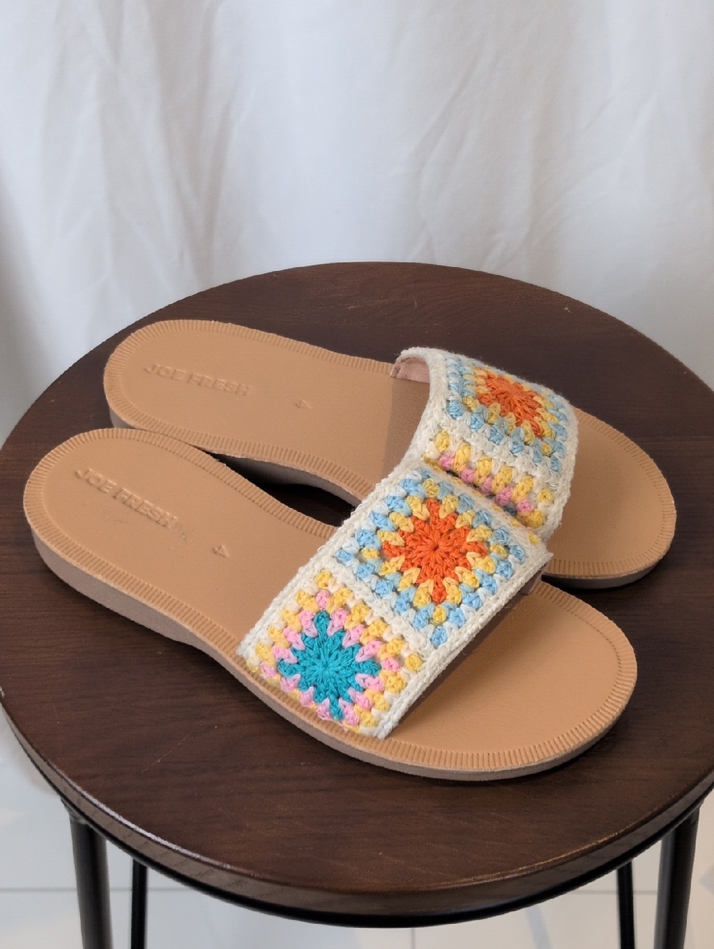 NWOT Joe Fresh Multicolor Crochet Slide Sandals Size 4 Kids (Fits Women 5.5-6)